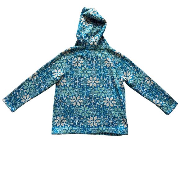 T by Talbots Nordic Blue Snowflakes Fleece Hoodie Pullover Women's Sz L Large - Picture 13 of 13